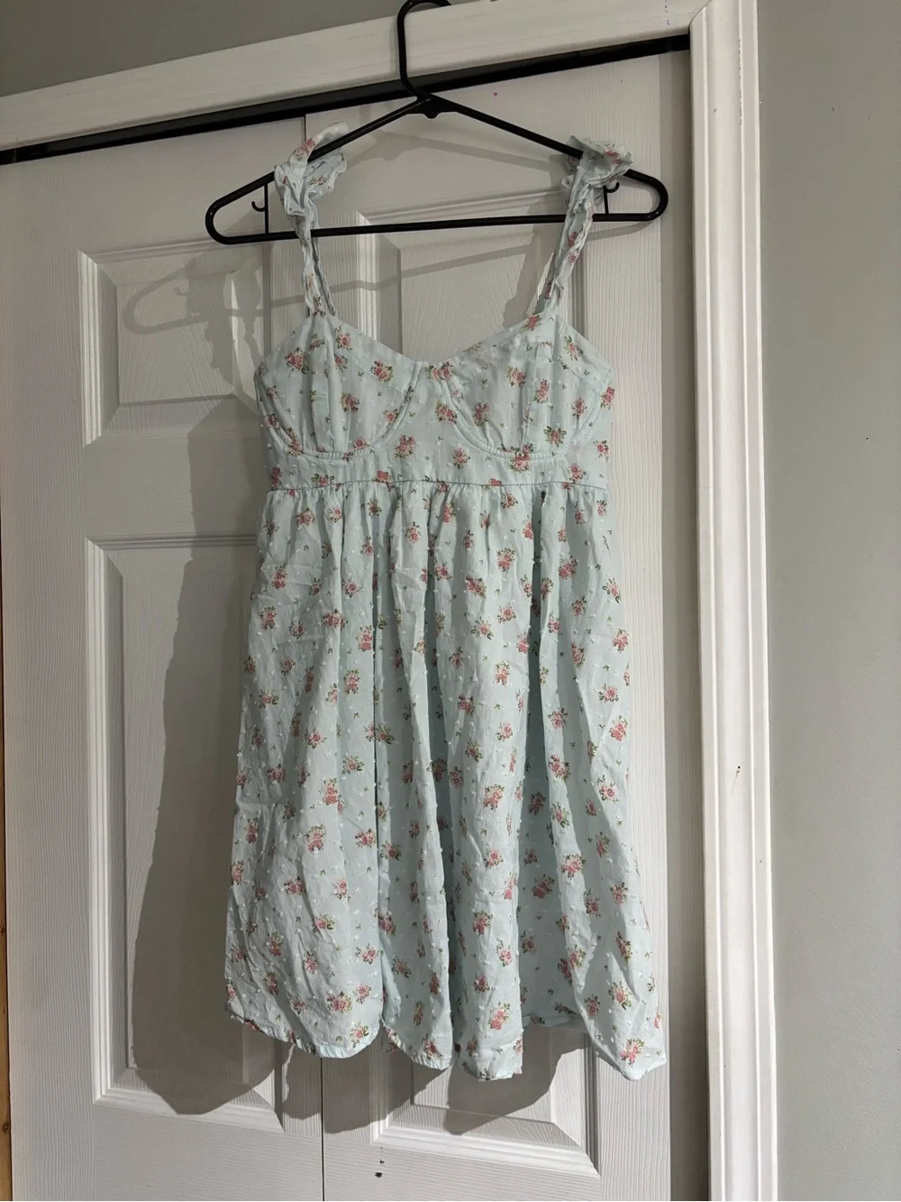 Pastel Blue Floral Tie-Shoulder Mini Dress - Picture 1 of 4